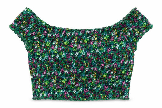 Divided by H&M Womens Multicoloured Floral Cotton Cropped Blouse Size M Boat Neck - Shirred Bardot