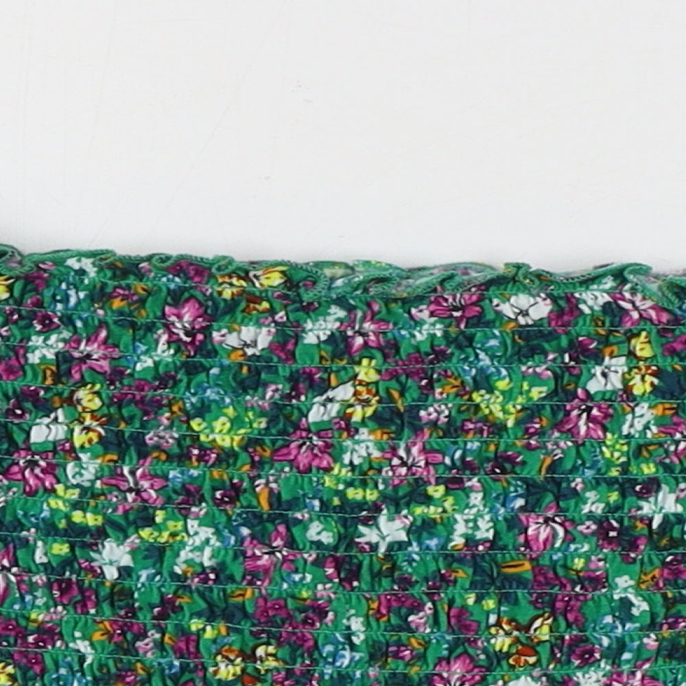 Divided by H&M Womens Multicoloured Floral Cotton Cropped Blouse Size M Boat Neck - Shirred Bardot