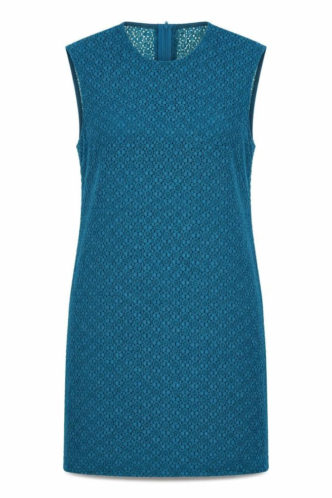 Pop England Womens Blue Geometric Cotton Shift Size 8 Round Neck Zip