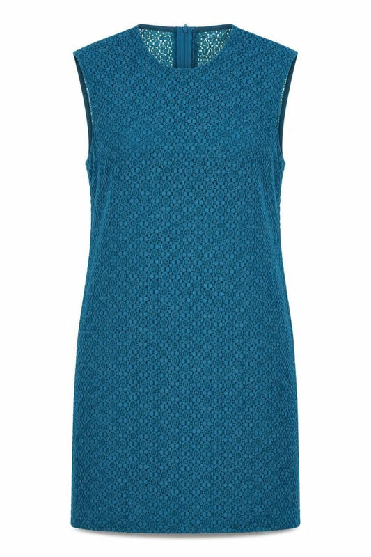 Pop England Womens Blue Geometric Cotton Shift Size 8 Round Neck Zip