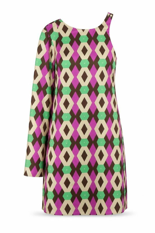 Zara Womens Multicoloured Geometric Polyester Shift Size XS One Shoulder Zip