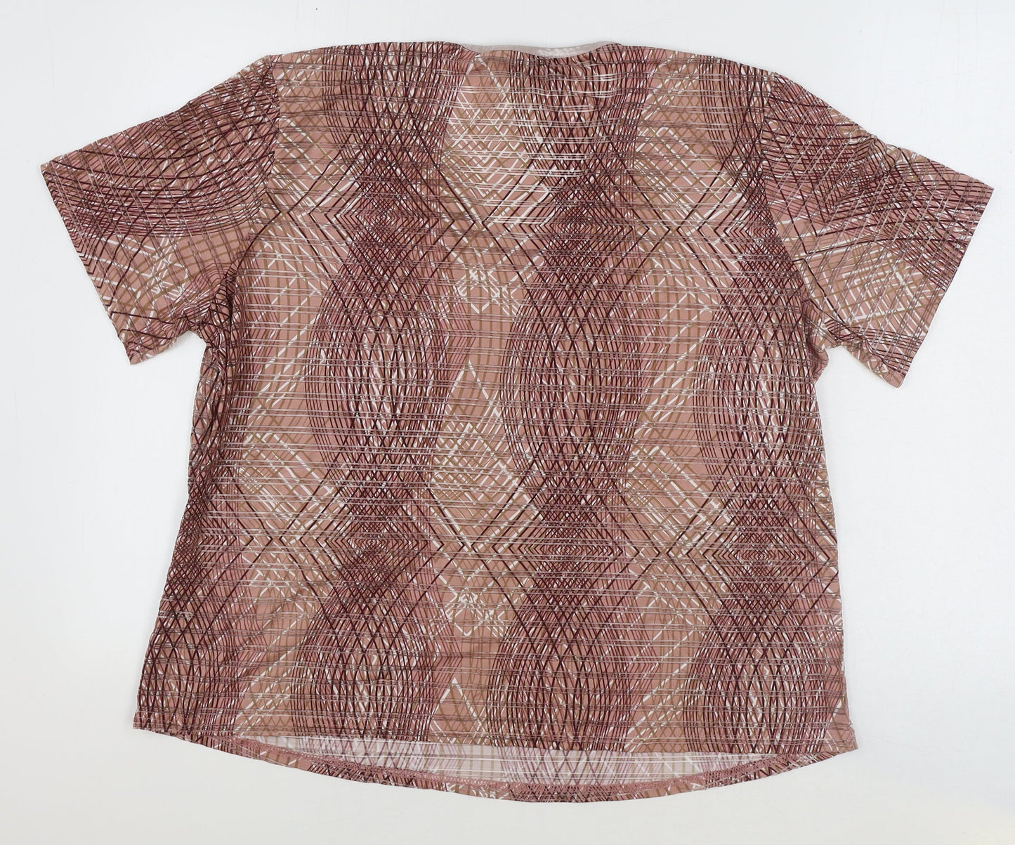 BM Womens Brown Geometric Polyester Basic T-Shirt Size L V-Neck