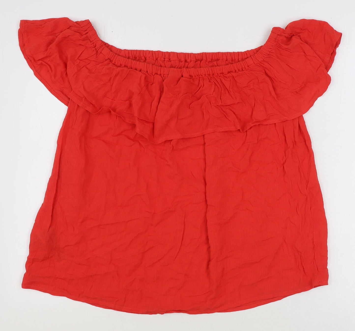 ICHI Womens Red Viscose Basic Blouse Size L Boat Neck