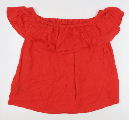 ICHI Womens Red Viscose Basic Blouse Size L Boat Neck