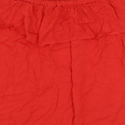 ICHI Womens Red Viscose Basic Blouse Size L Boat Neck