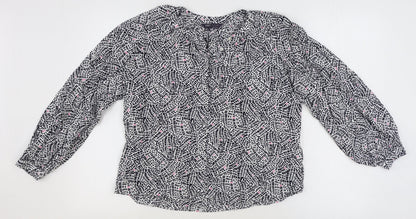 Marks & Spencer Womens Multicoloured Geometric Viscose Basic Button-Up Size 6 Round Neck