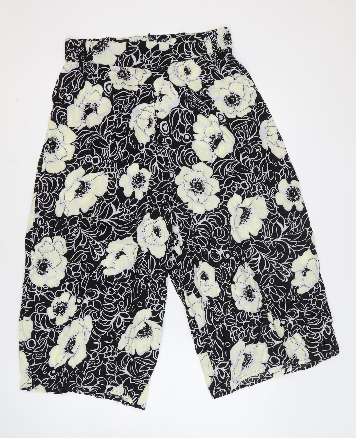 POP Womens Black Floral Polyester Trousers Size 4 Regular Zip