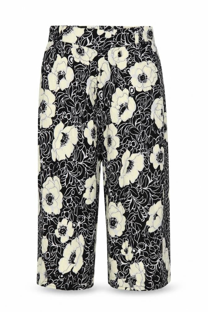 POP Womens Black Floral Polyester Trousers Size 4 Regular Zip