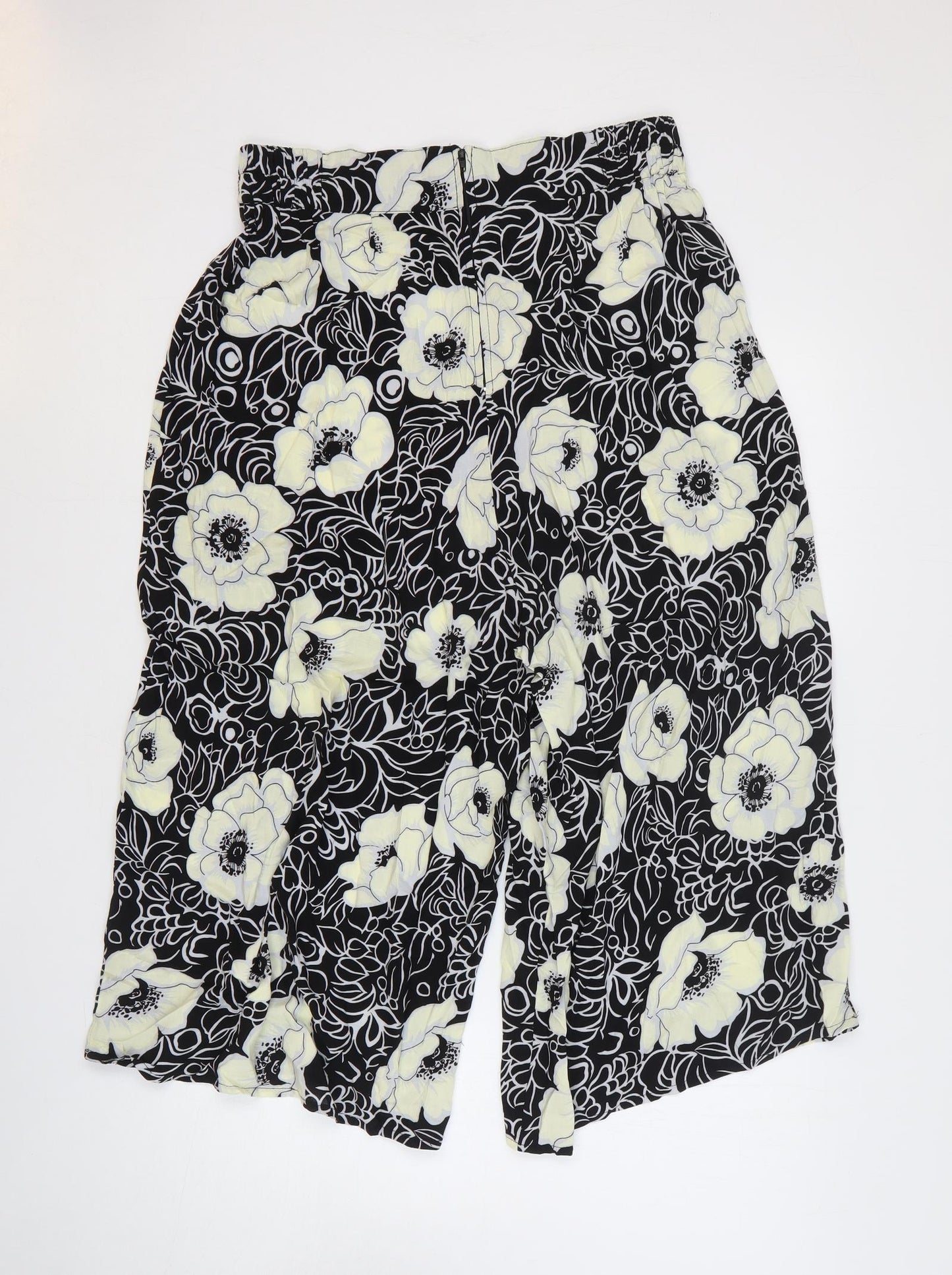 POP Womens Black Floral Polyester Trousers Size 4 Regular Zip