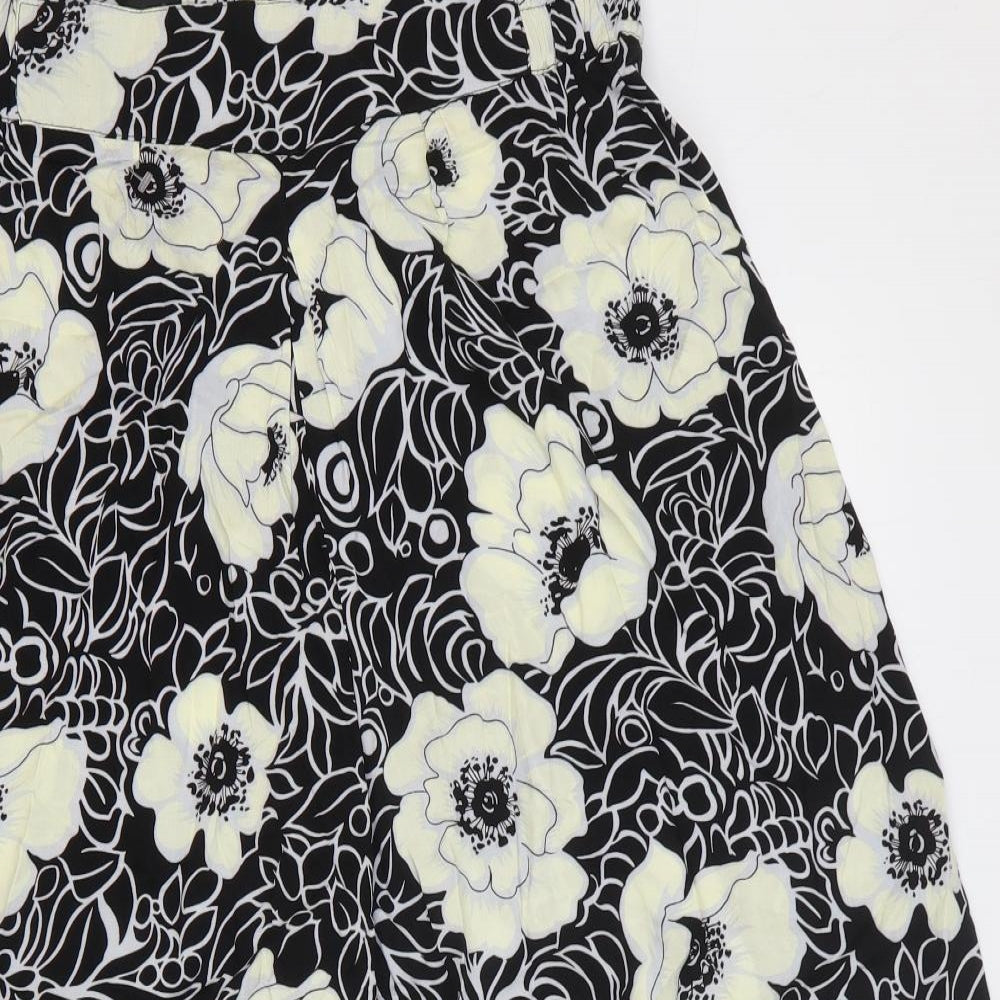 POP Womens Black Floral Polyester Trousers Size 4 Regular Zip