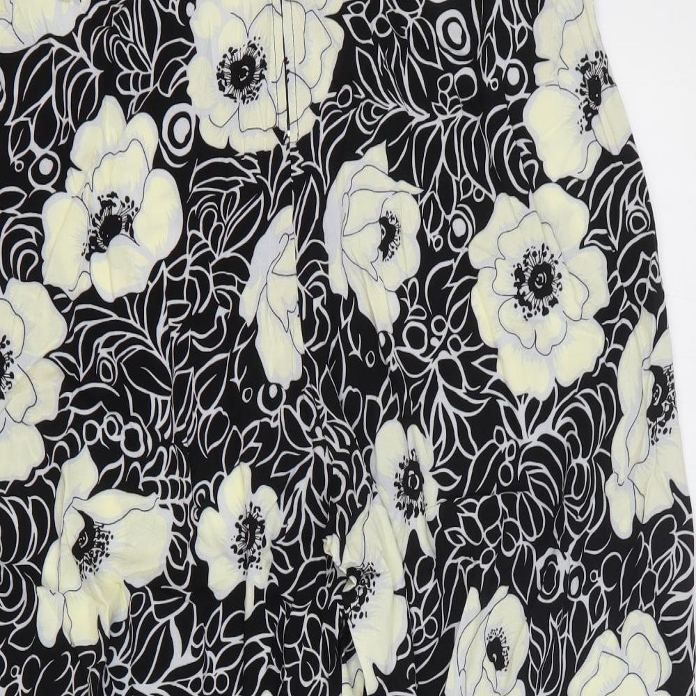 POP Womens Black Floral Polyester Trousers Size 4 Regular Zip