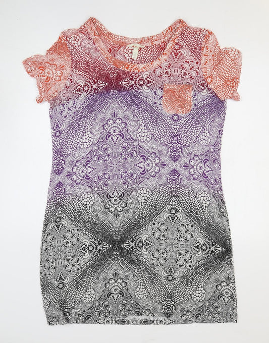 Soma Womens Multicoloured Geometric Rayon Shift Size L Round Neck Pullover