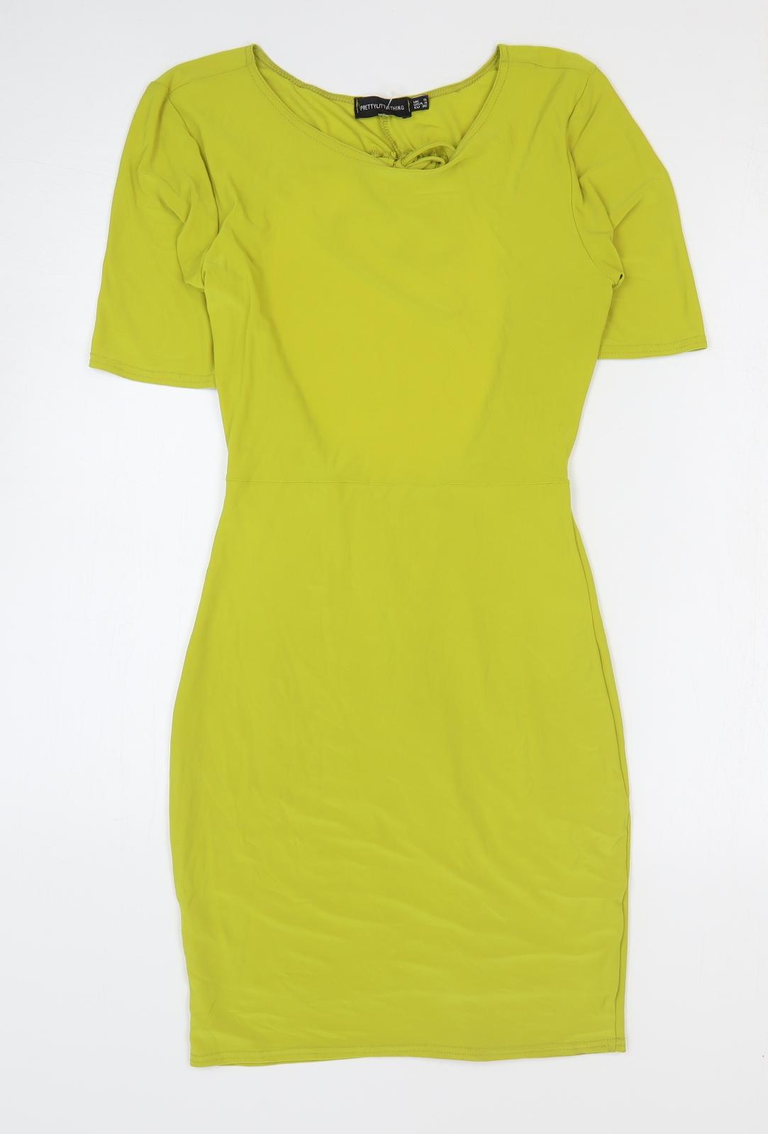 PRETTYLITTLETHING Womens Yellow Polyester Bodycon Size 8 Round Neck Pullover - Open Back