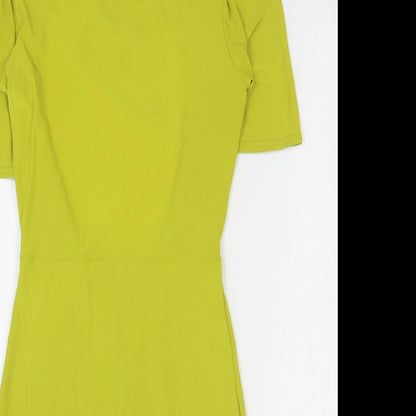 PRETTYLITTLETHING Womens Yellow Polyester Bodycon Size 8 Round Neck Pullover - Open Back