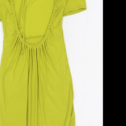 PRETTYLITTLETHING Womens Yellow Polyester Bodycon Size 8 Round Neck Pullover - Open Back