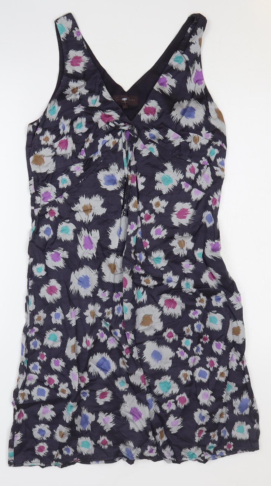 Great Plains Womens Purple Geometric Viscose Slip Dress Size L V-Neck Pullover
