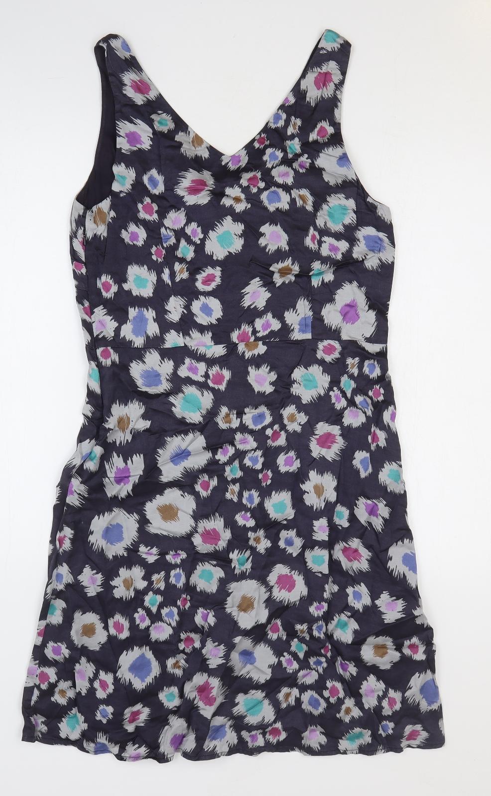 Great Plains Womens Purple Geometric Viscose Slip Dress Size L V-Neck Pullover