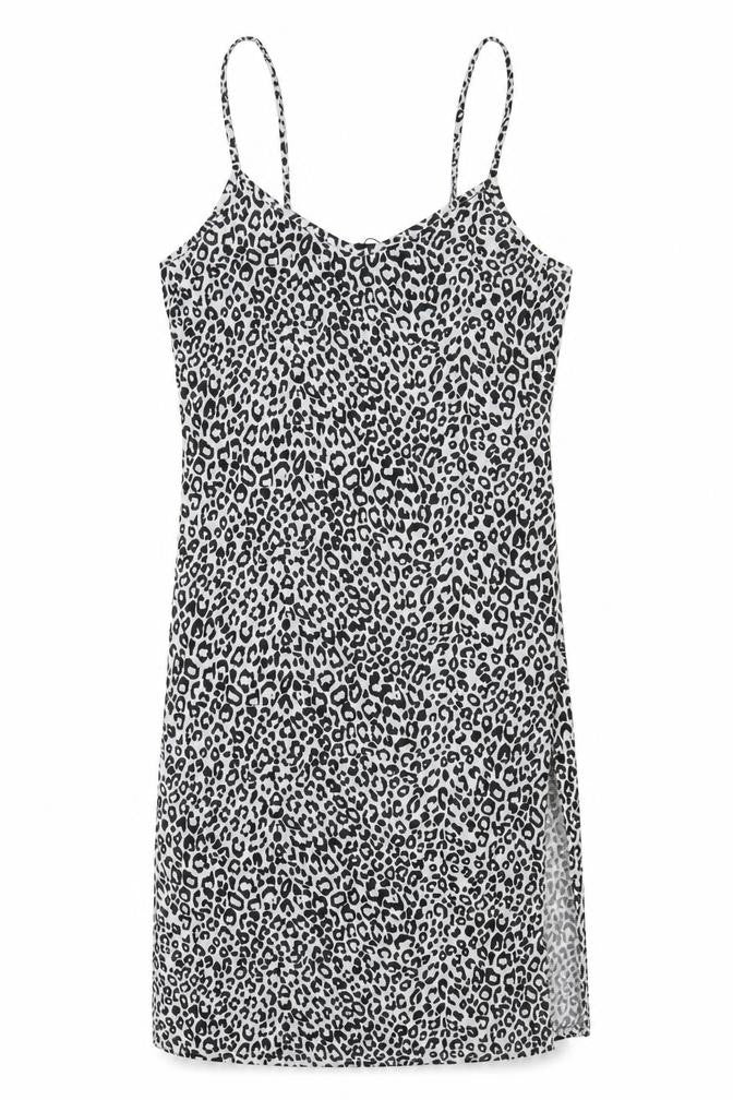 PRETTYLITTLETHING Womens White Animal Print Polyester Pencil Dress Size 10 Round Neck Pullover - Leopard Print