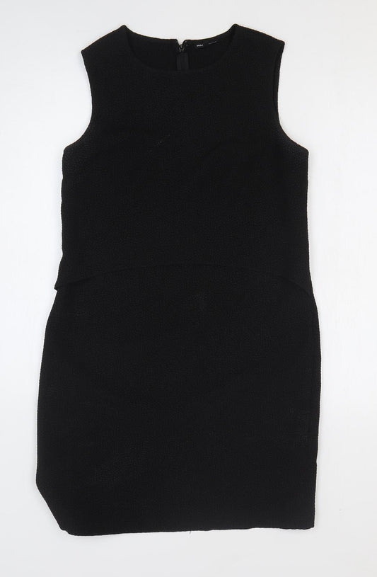 Warehouse Womens Black Polyester Shift Size 10 Round Neck Zip