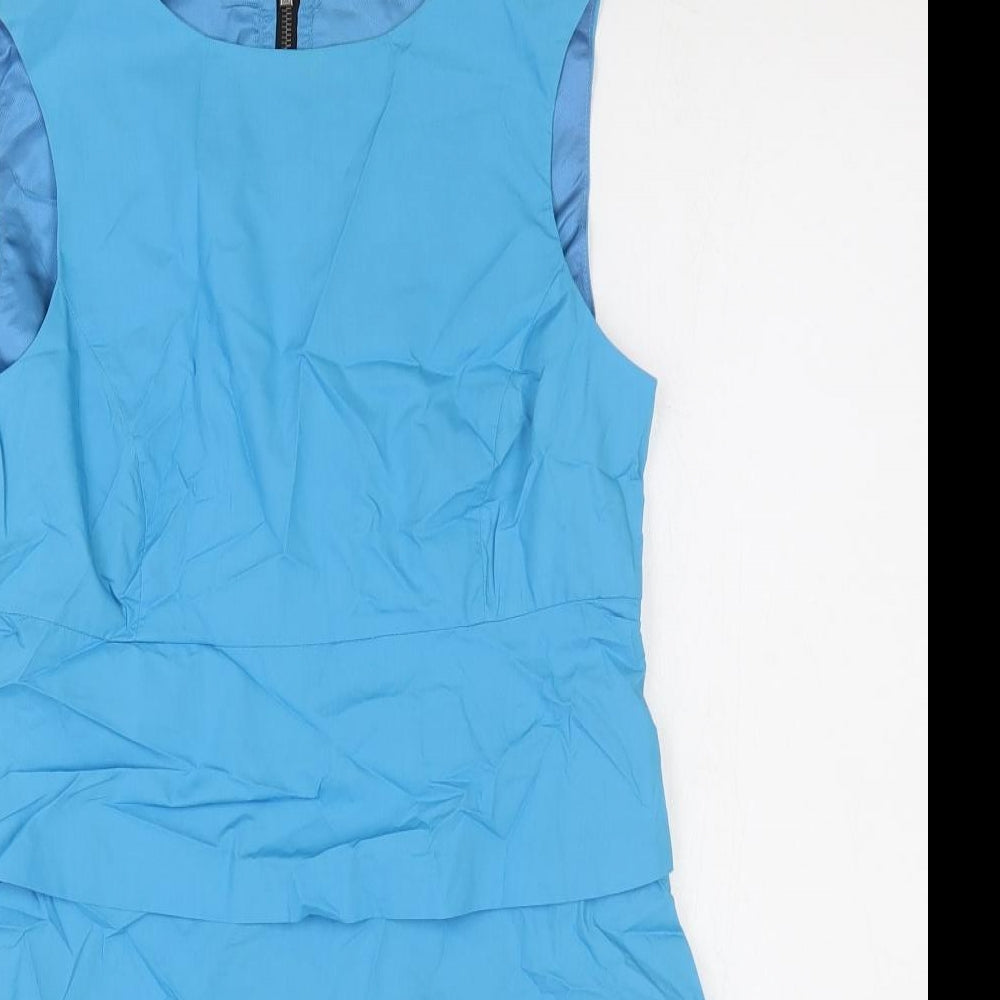 Zara Womens Blue Cotton Sheath Size M Scoop Neck Zip