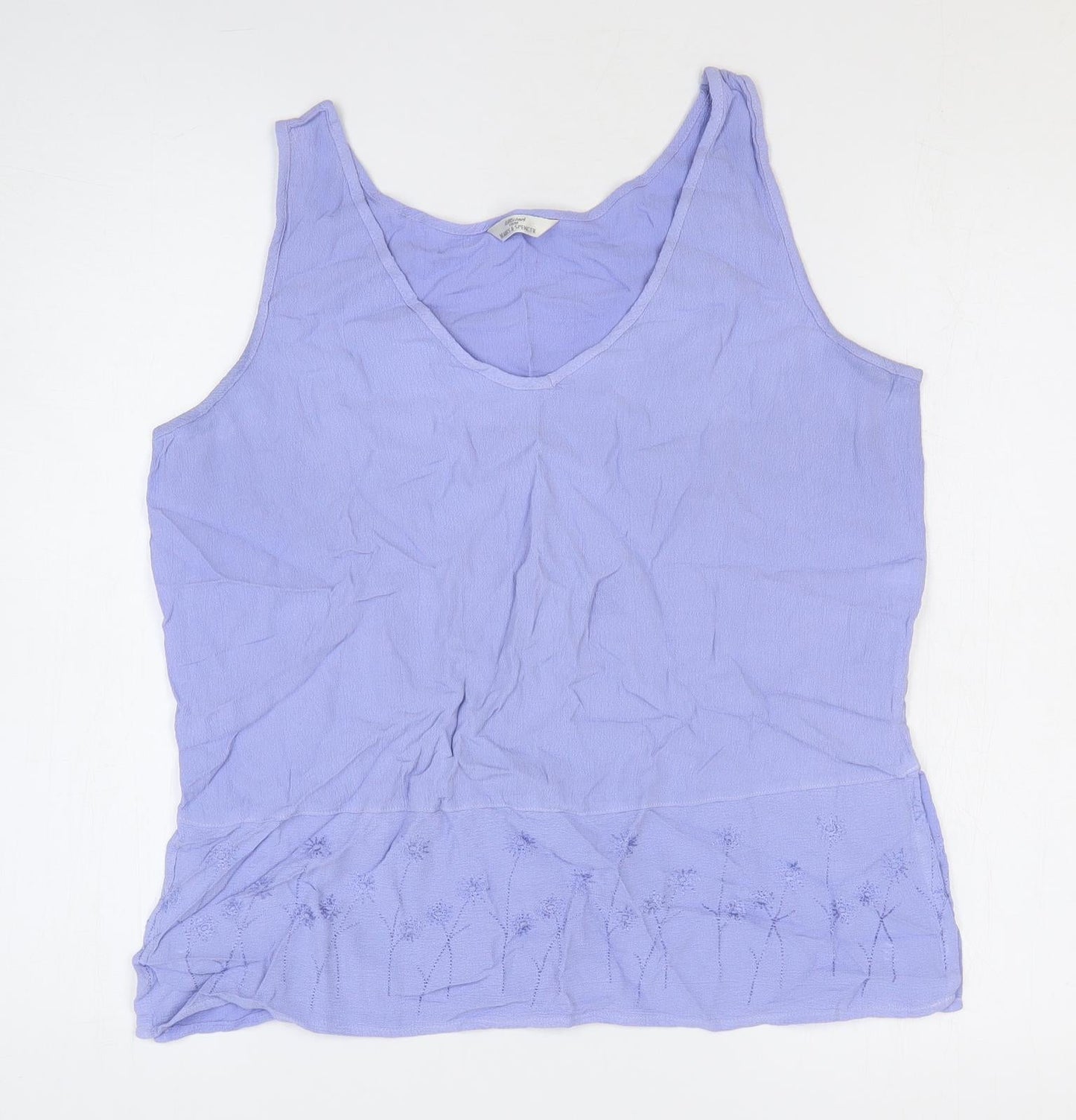 Marks and Spencer Womens Blue Viscose Basic Tank Size 12 V-Neck - Flower Detail