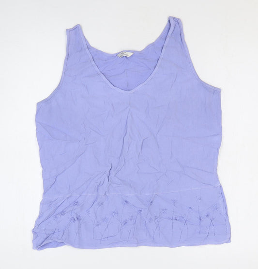 Marks and Spencer Womens Blue Viscose Basic Tank Size 12 V-Neck - Flower Detail