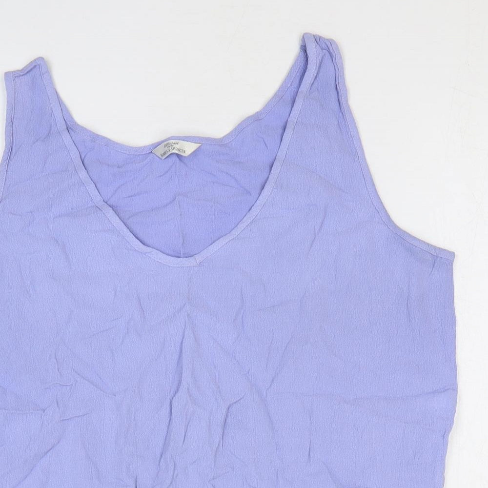 Marks and Spencer Womens Blue Viscose Basic Tank Size 12 V-Neck - Flower Detail