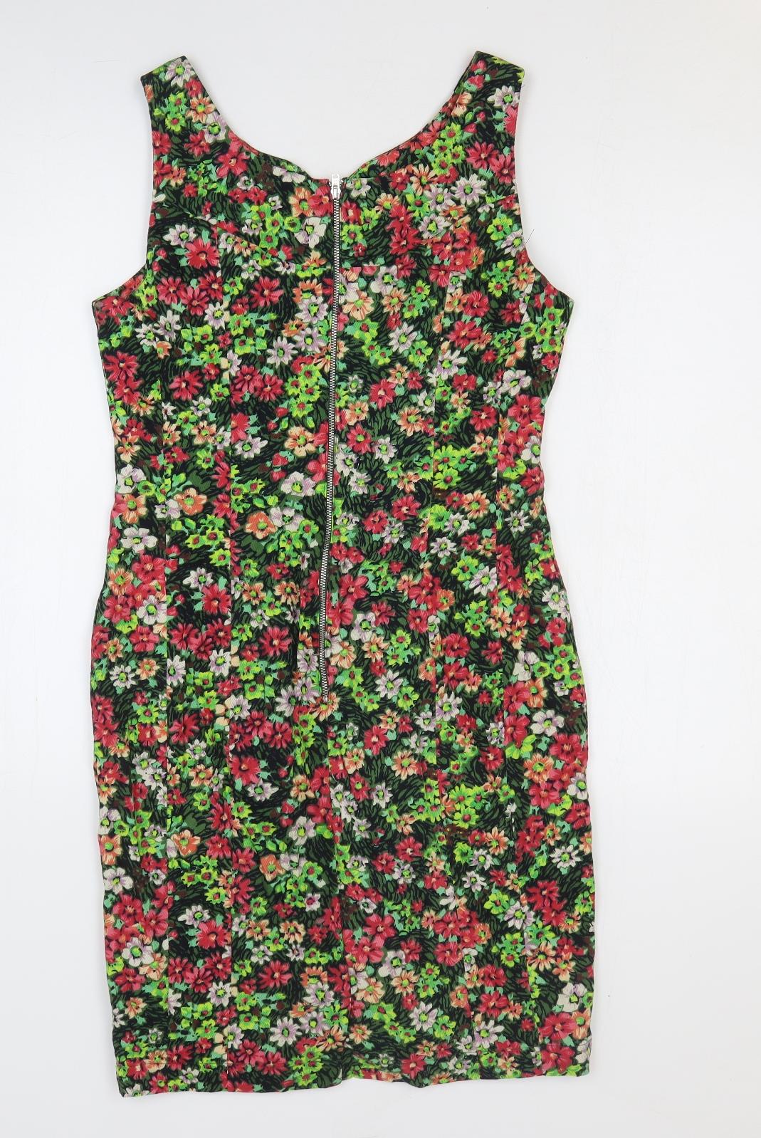 Great Plains Womens Multicoloured Floral 100% Cotton Pencil Dress Size S V-Neck Zip