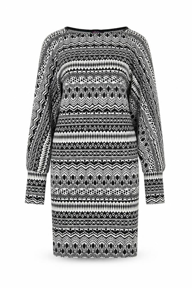 Boohoo Womens Black Geometric Viscose Bodycon Size 12 Round Neck Pullover