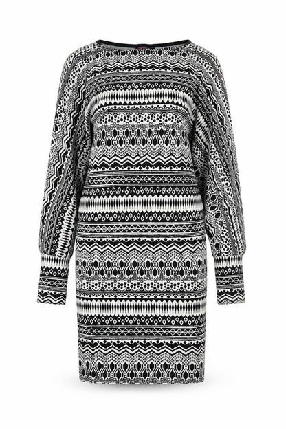 Boohoo Womens Black Geometric Viscose Bodycon Size 12 Round Neck Pullover