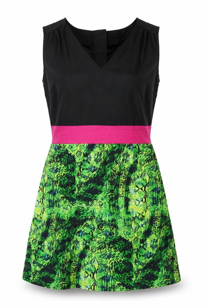 Loleen X Womens Multicoloured Colourblock Polyester A-Line Size M V-Neck Zip - Snakeskin Pattern