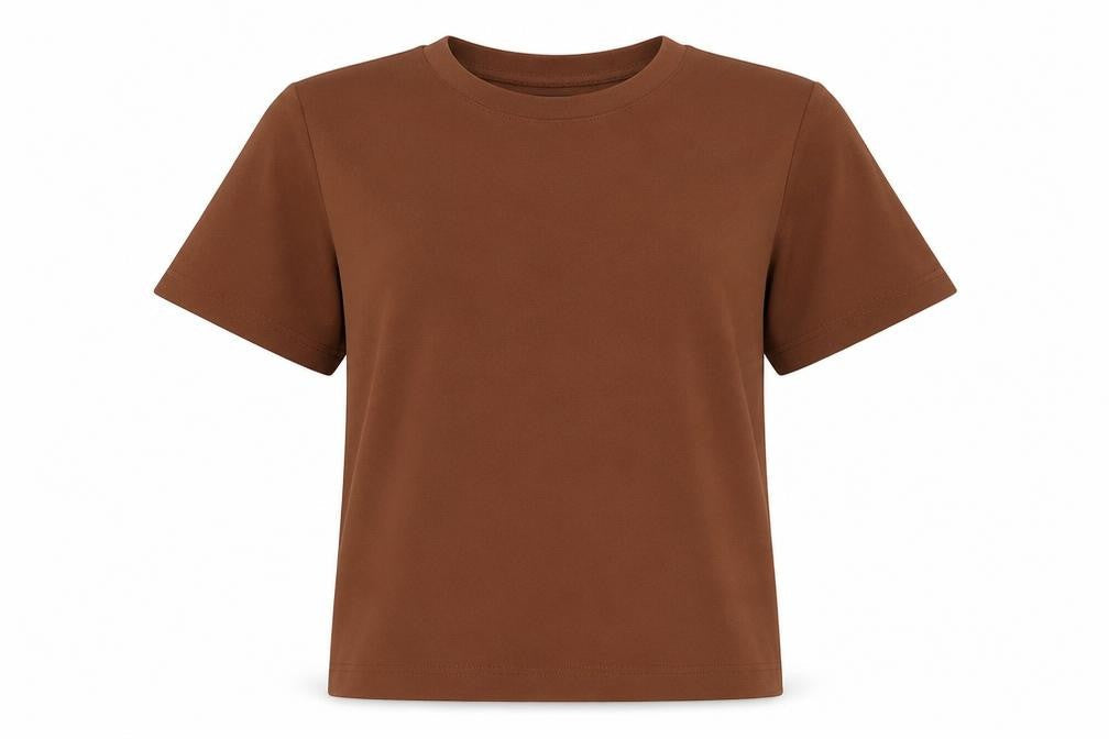 Slnghr Womens Brown Polyester Basic T-Shirt Size S Round Neck