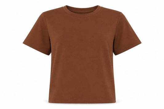 Slnghr Womens Brown Polyester Basic T-Shirt Size S Round Neck