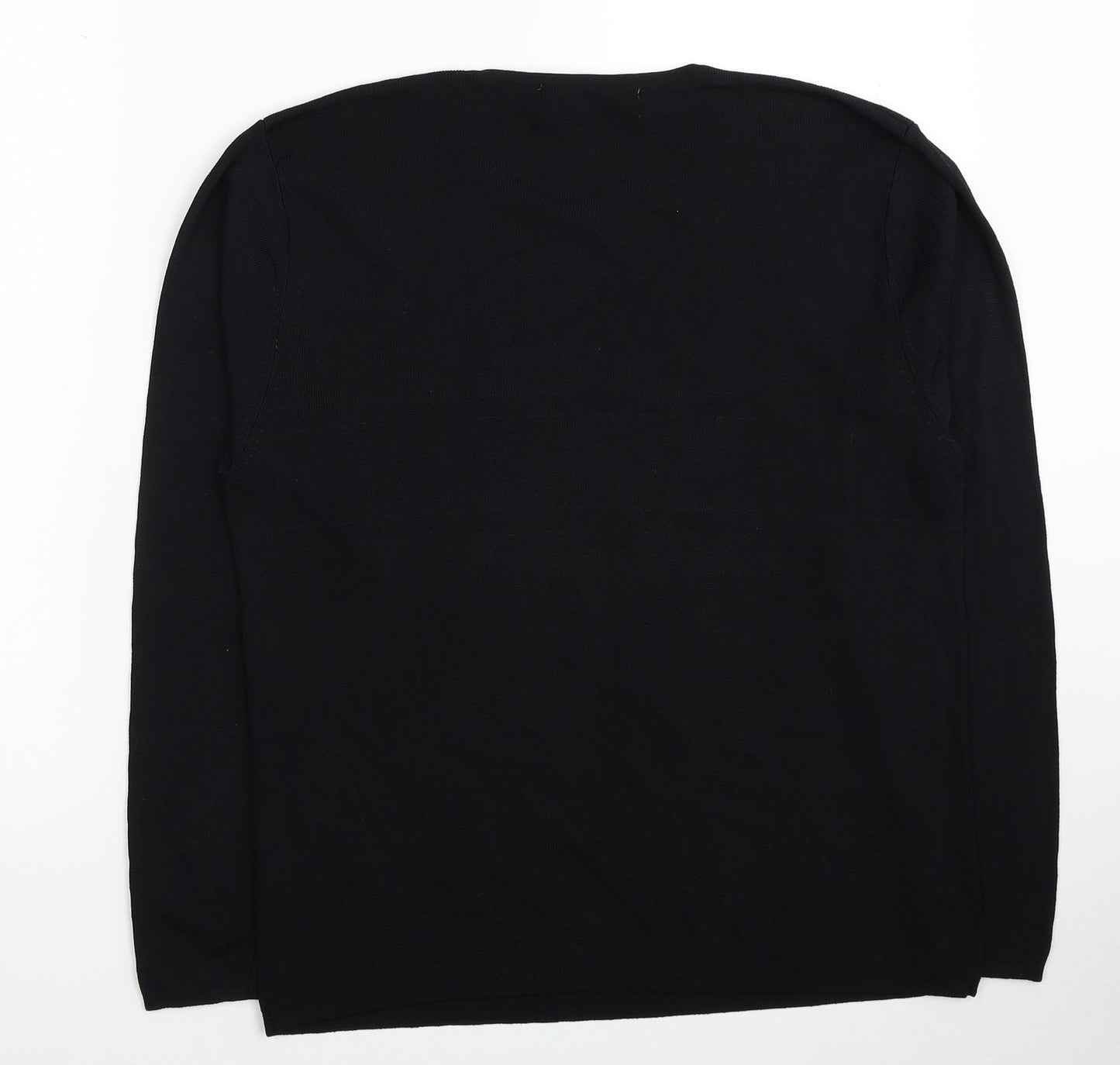 Pure & Natural Womens Black Round Neck Viscose Pullover Jumper Size 18 - Leaf Detail