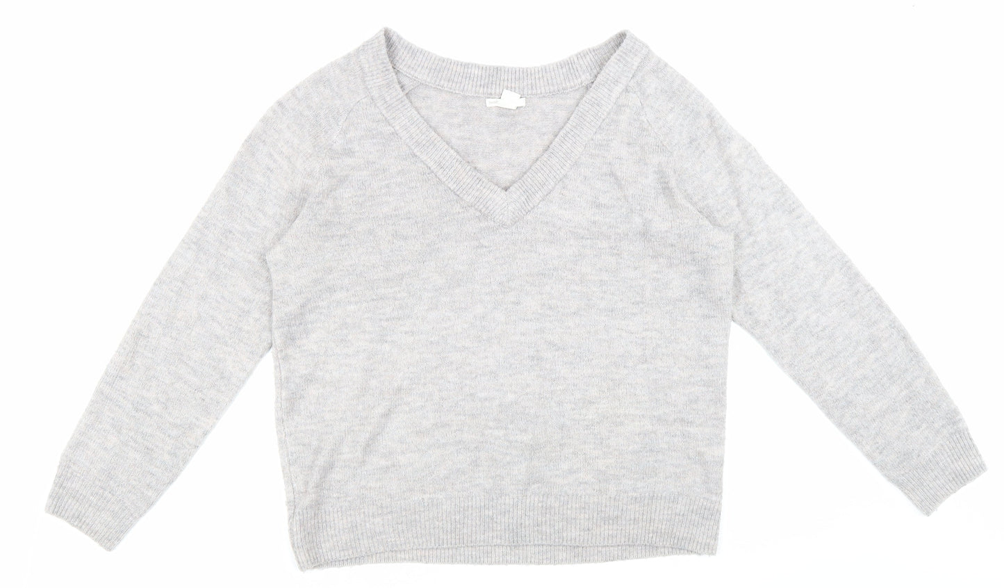 H&M Womens Grey V-Neck Acrylic Pullover Jumper Size M
