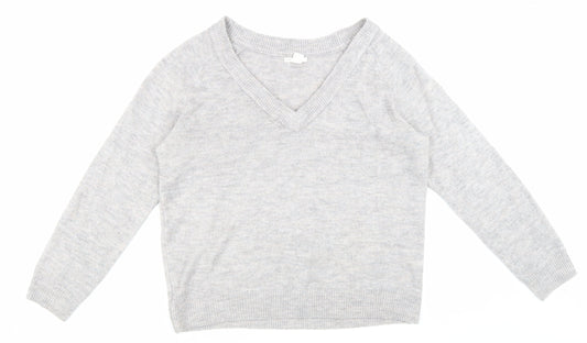 H&M Womens Grey V-Neck Acrylic Pullover Jumper Size M