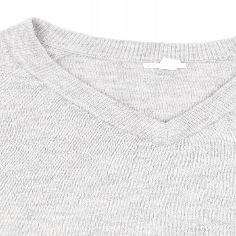 H&M Womens Grey V-Neck Acrylic Pullover Jumper Size M