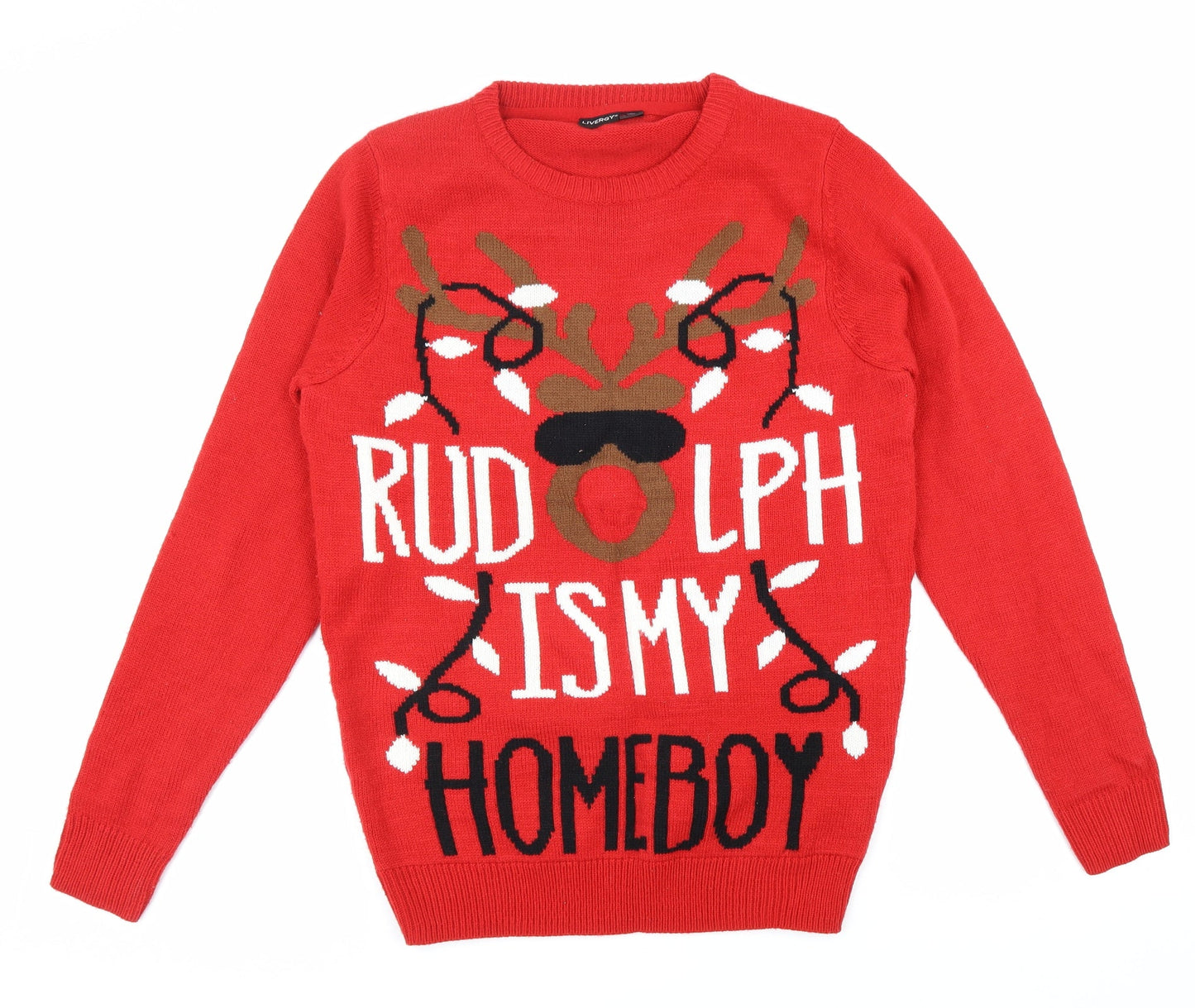 Livergy Womens Red Round Neck Acrylic Pullover Jumper Size S - Rudolf Christmas