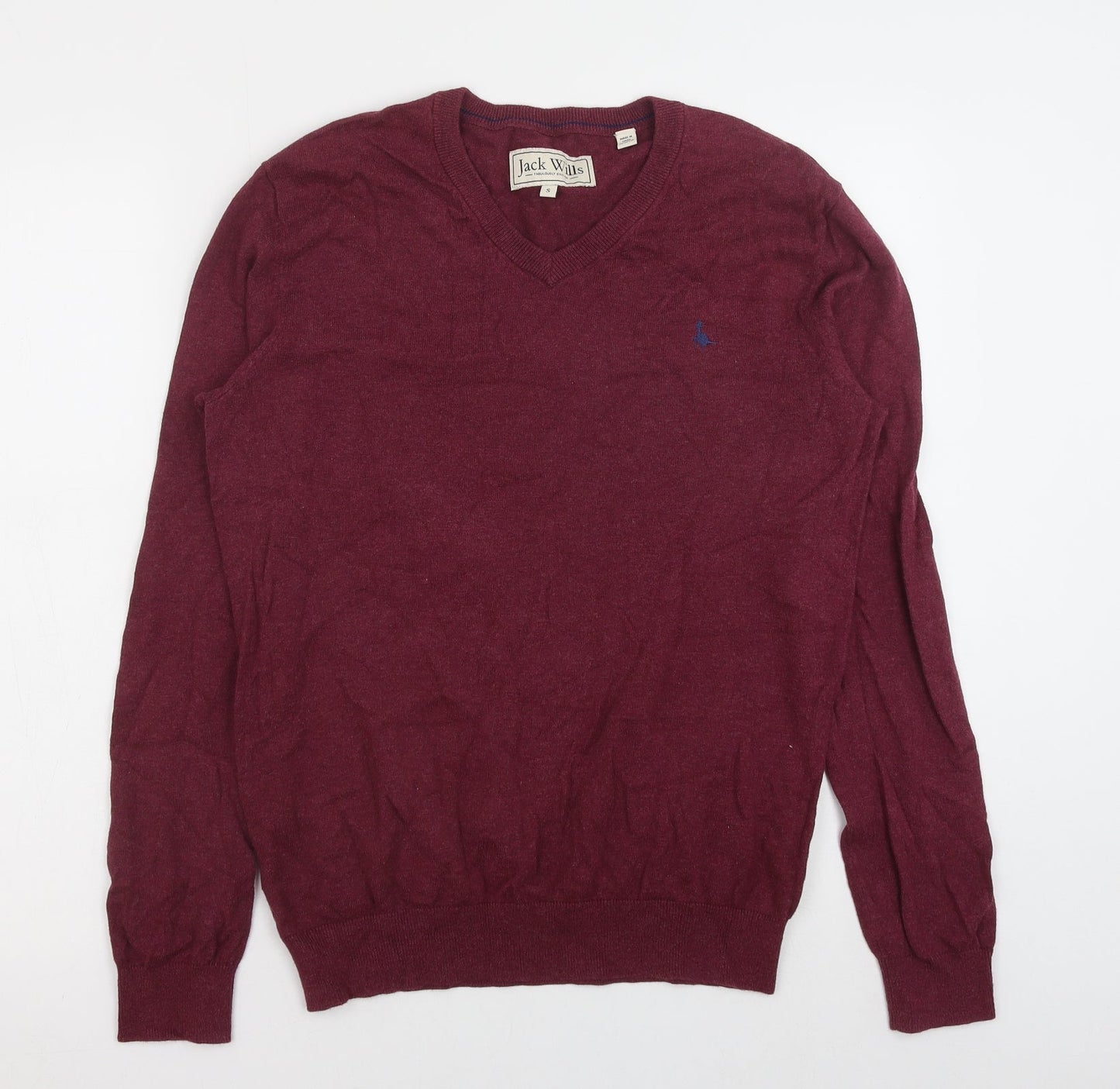 Jack Wills Womens Red V-Neck Cotton Pullover Jumper Size S