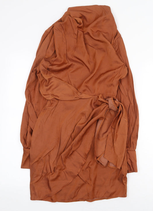 ASOS Womens Brown Polyester Sheath Size 8 Mock Neck Zip