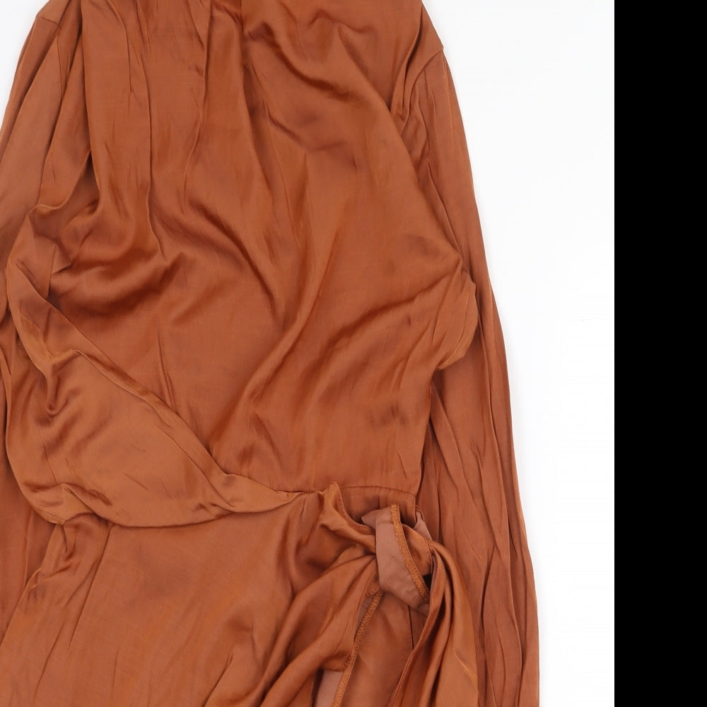 ASOS Womens Brown Polyester Sheath Size 8 Mock Neck Zip