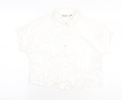 Zara Womens White Polyester Basic Button-Up Size S Collared