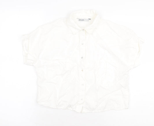 Zara Womens White Polyester Basic Button-Up Size S Collared