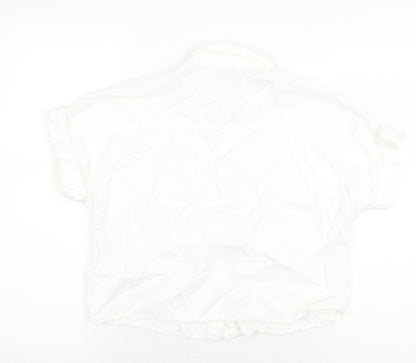 Zara Womens White Polyester Basic Button-Up Size S Collared