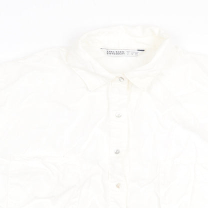 Zara Womens White Polyester Basic Button-Up Size S Collared