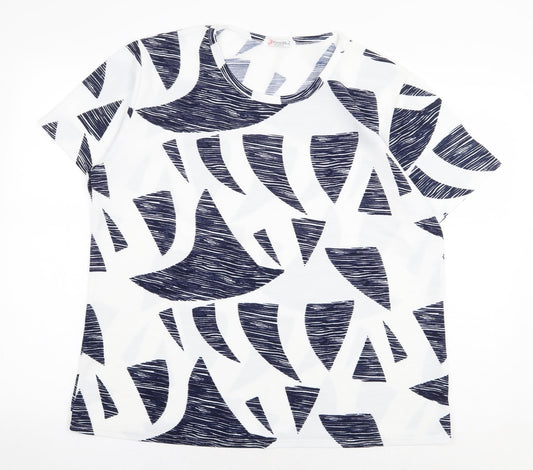 FangHua Womens White Geometric Polyester Basic T-Shirt Size 2XL Round Neck