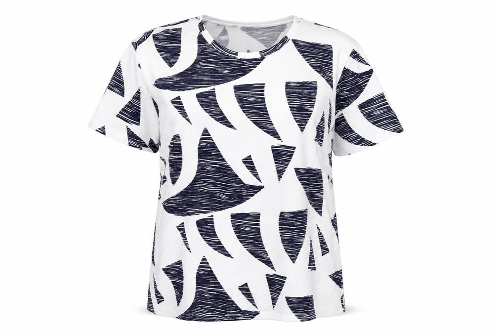 FangHua Womens White Geometric Polyester Basic T-Shirt Size 2XL Round Neck
