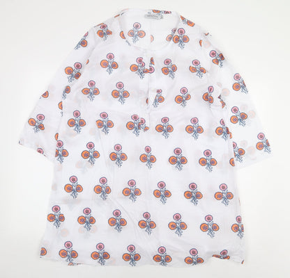 MissLook Womens White Geometric Cotton Basic Blouse Size 3XL Round Neck