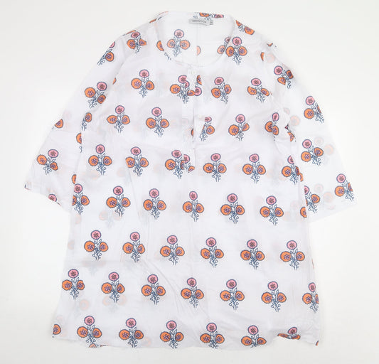 MissLook Womens White Geometric Cotton Basic Blouse Size 3XL Round Neck