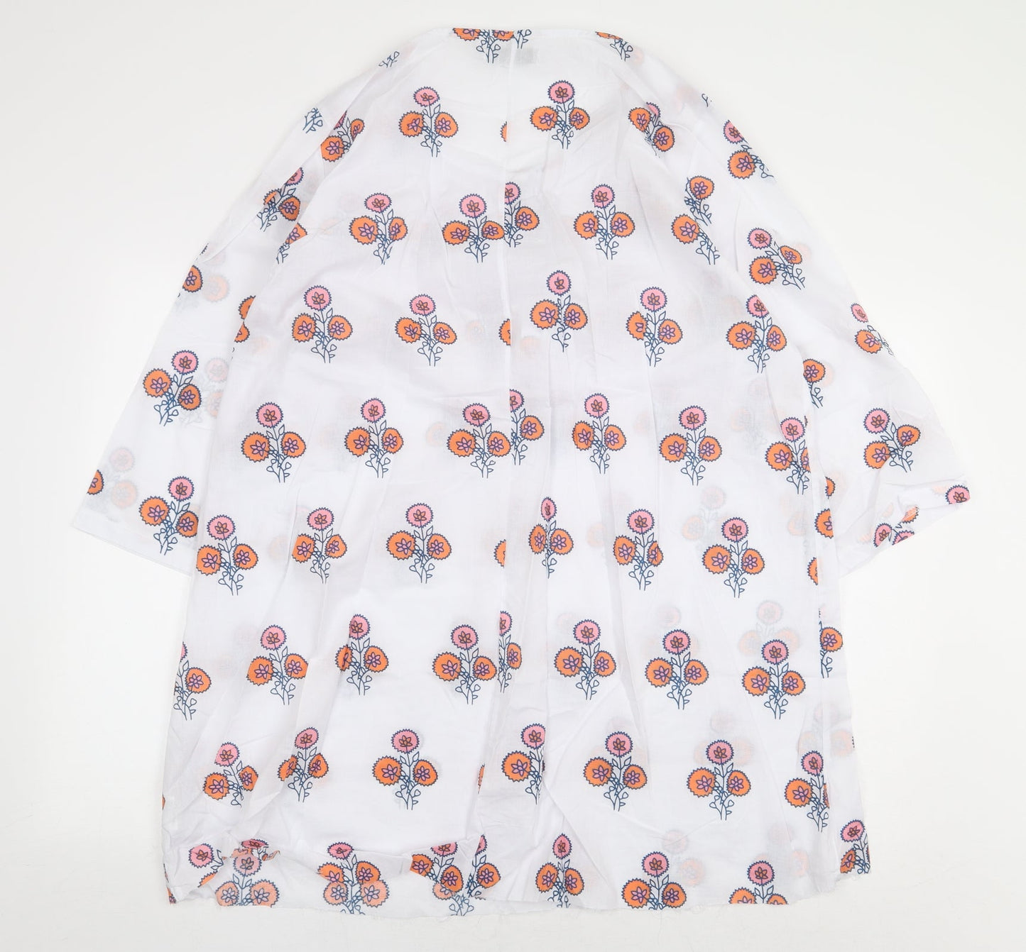 MissLook Womens White Geometric Cotton Basic Blouse Size 3XL Round Neck